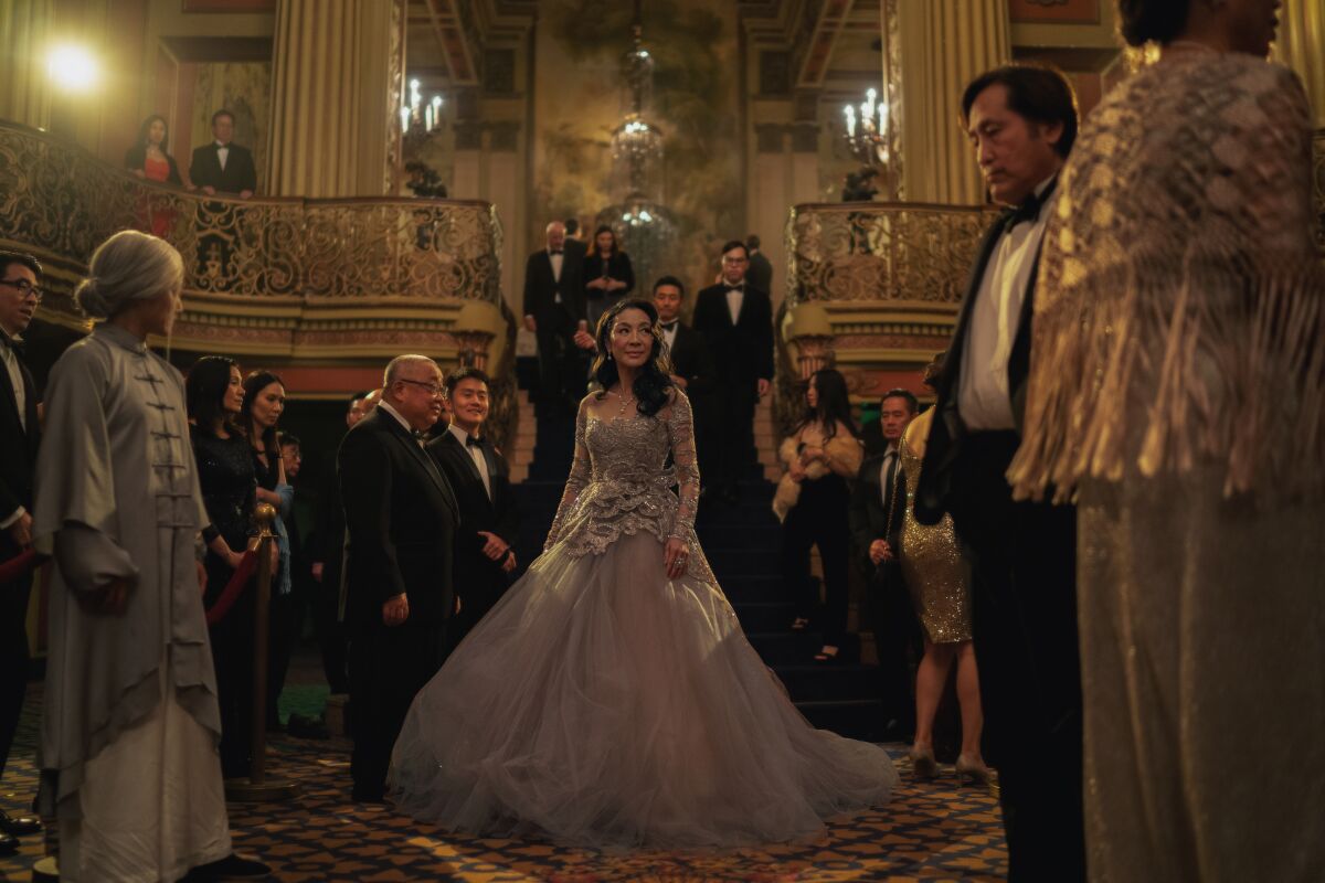 Michelle Yeoh wears a ballgown in "Everything Everywhere All At Once."