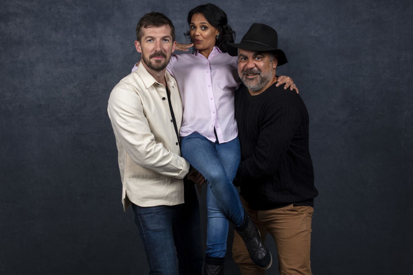 Actor Gwilym Lee, writer Miranda Tapsell and director Wayne Blair from the film "Top End Wedding."