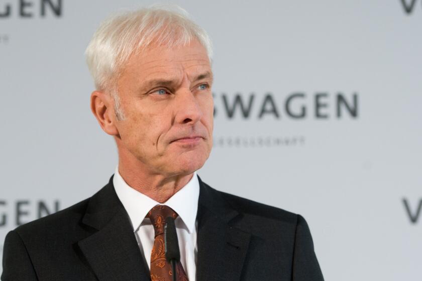 Matthias Mueller, Volkswagen chief executive, speaks at a news conference in Wolfsburg, Germany, on Friday.