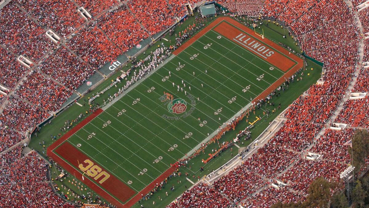 An aerial view of the Rose Bowl game between USC and Illinois on Jan. 1, 2008.