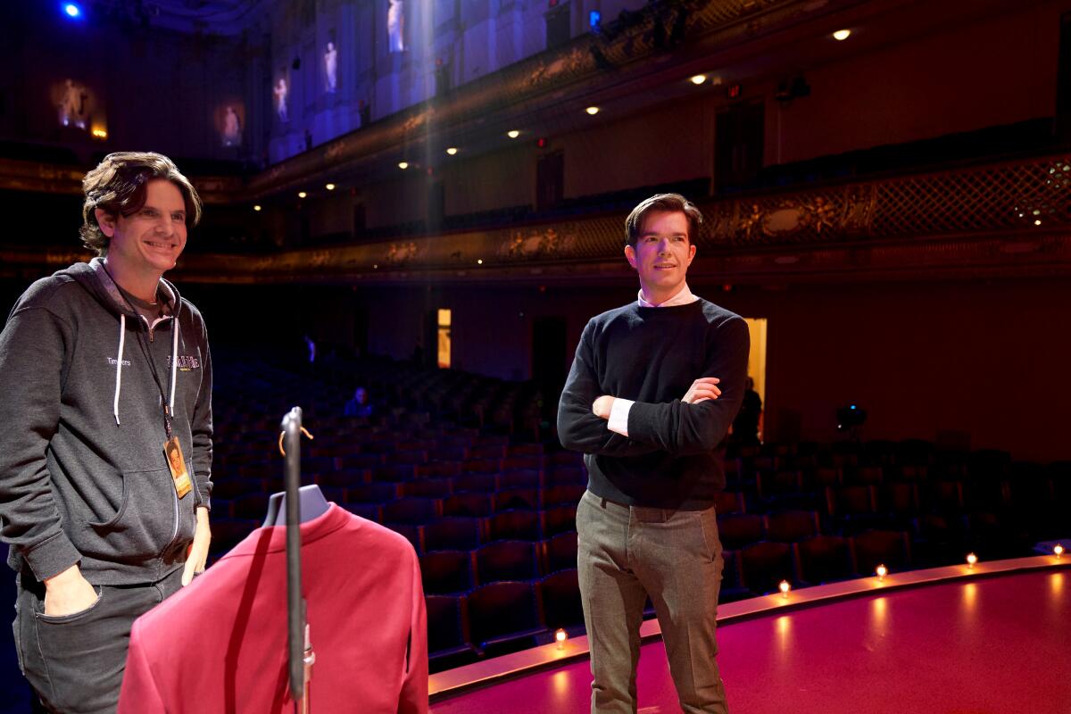 Director Alex Timbers with stand-up comic John Mulaney, working on the "Baby J" special.