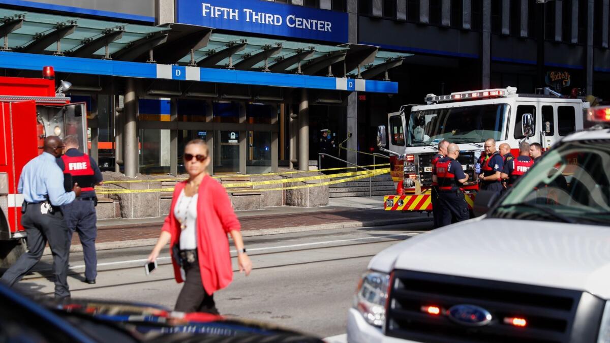 Emergency personnel and police responded to a shooting Thursday in Cincinnati's downtown Fountain Square.