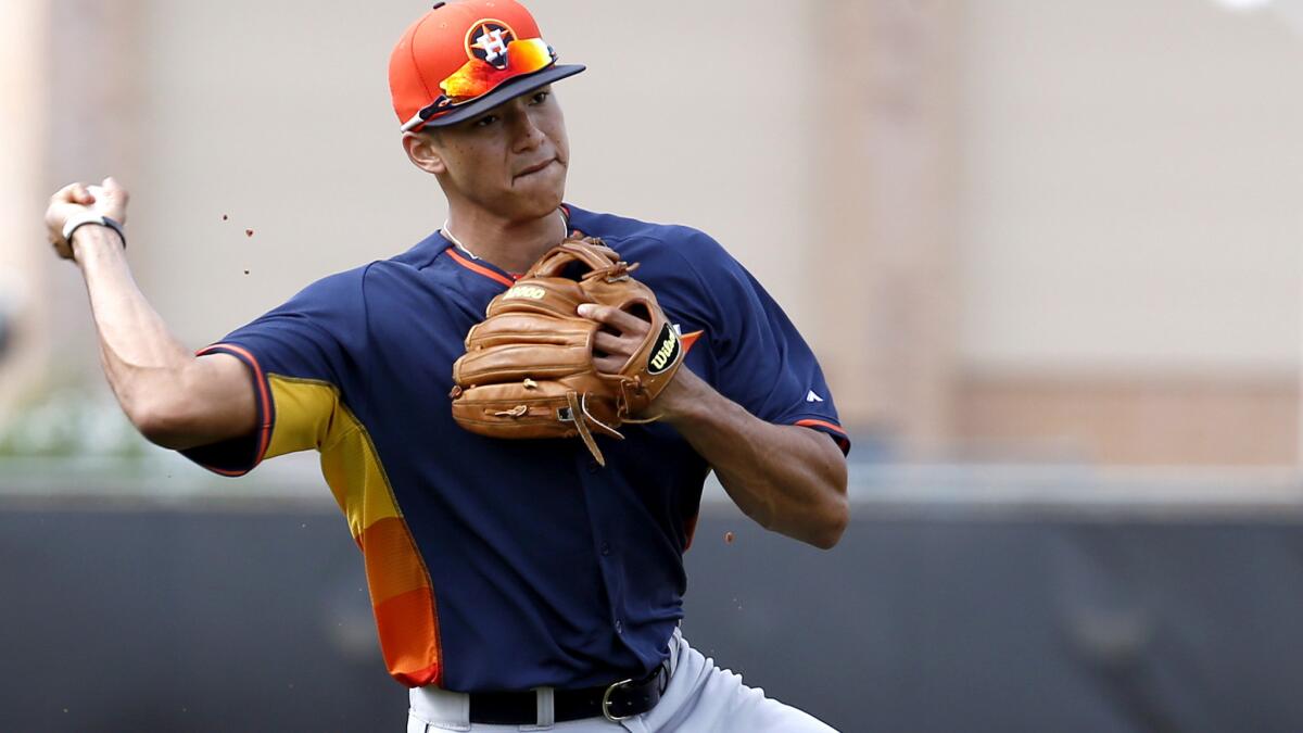 Shortstop Carlos Correa hit .335 with 10 home runs, 44 runs batted in and 21 doubles with 18 stolen bases for the Astros' double-A and triple-A teams this spring.