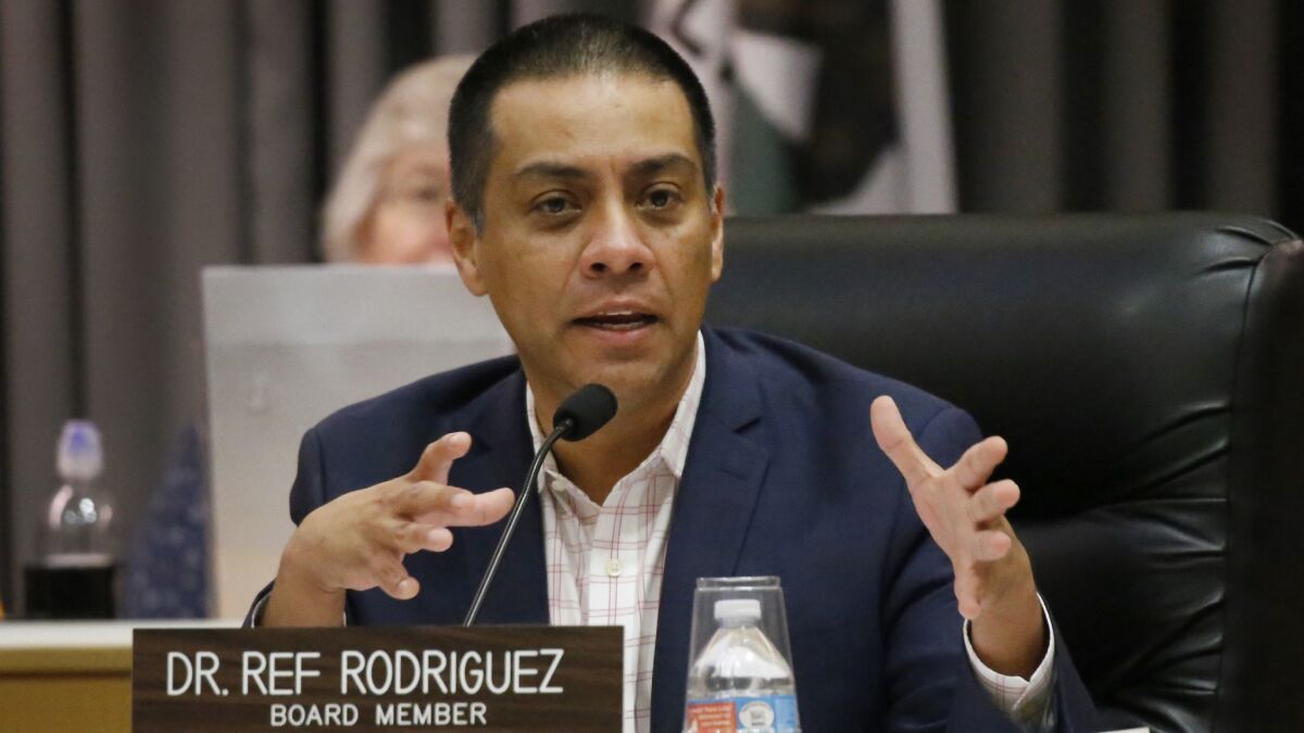 L.A. school board member Ref Rodriguez recently was arrested on suspicion of being drunk in public at a Pasadena restaurant.
