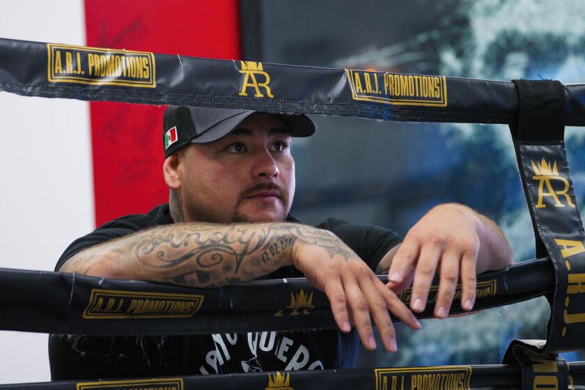 El Cajon, CA - August 03: Former heavyweight boxing champion, Andy Ruiz just before a light workout at his boxing gym in El Cajon on Wednesday, Aug. 3, 2022 in El Cajon, CA. (Nelvin C. Cepeda / The San Diego Union-Tribune)