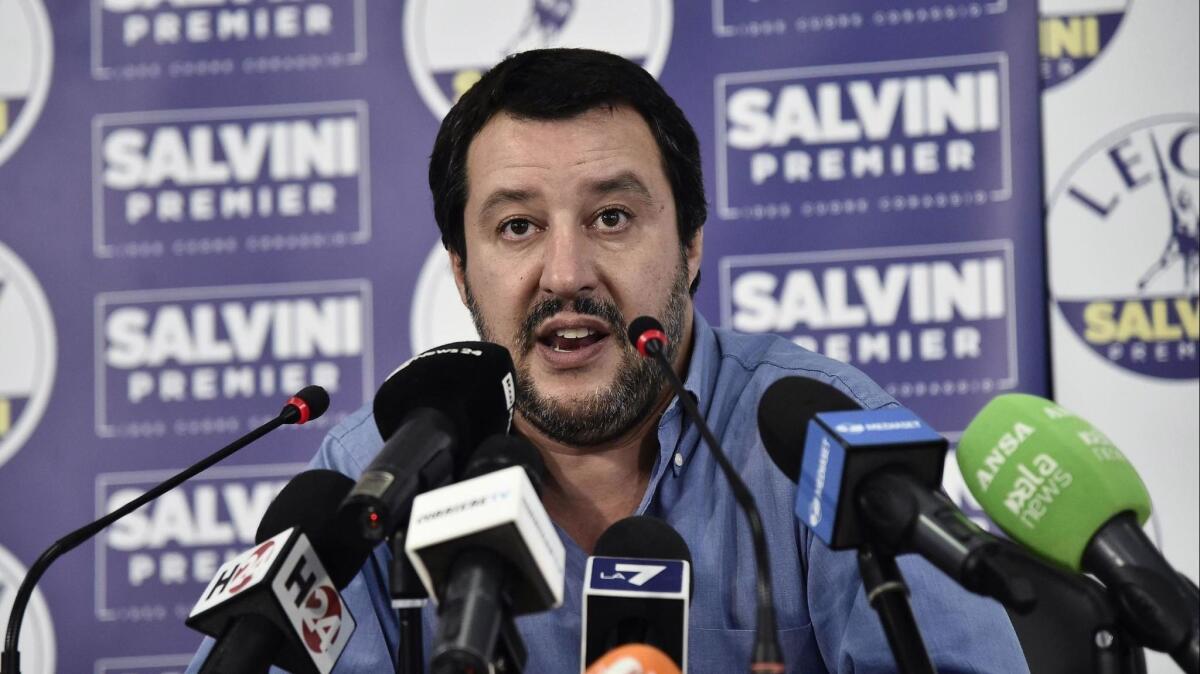 Italian Interior Minister Matteo Salvini discussing country's refusal to take in rescue ship.