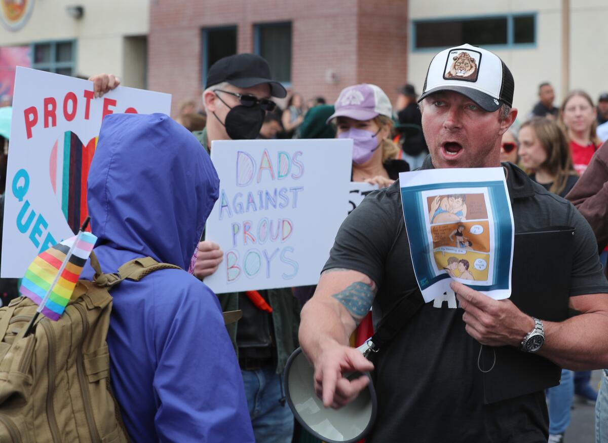 Protestors outside a Glendale Unified School District meeting 