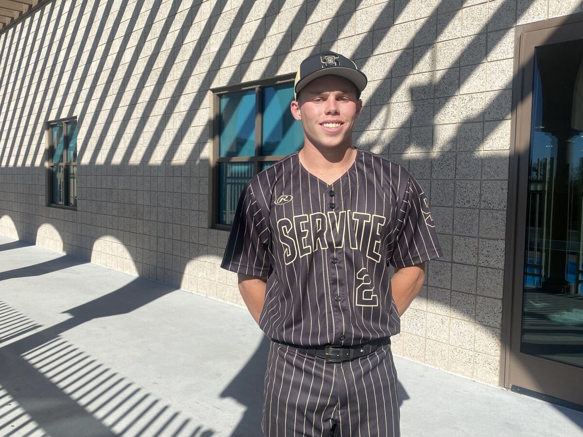 Jarrod Hocking poses for a photo in his Servite baseball uniform.