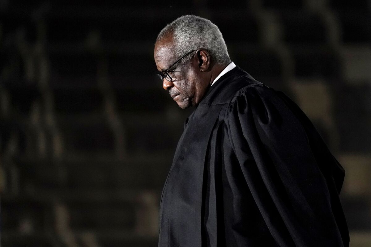 Supreme Court Justice Clarence Thomas outside the White House on Oct. 26, 2020. 