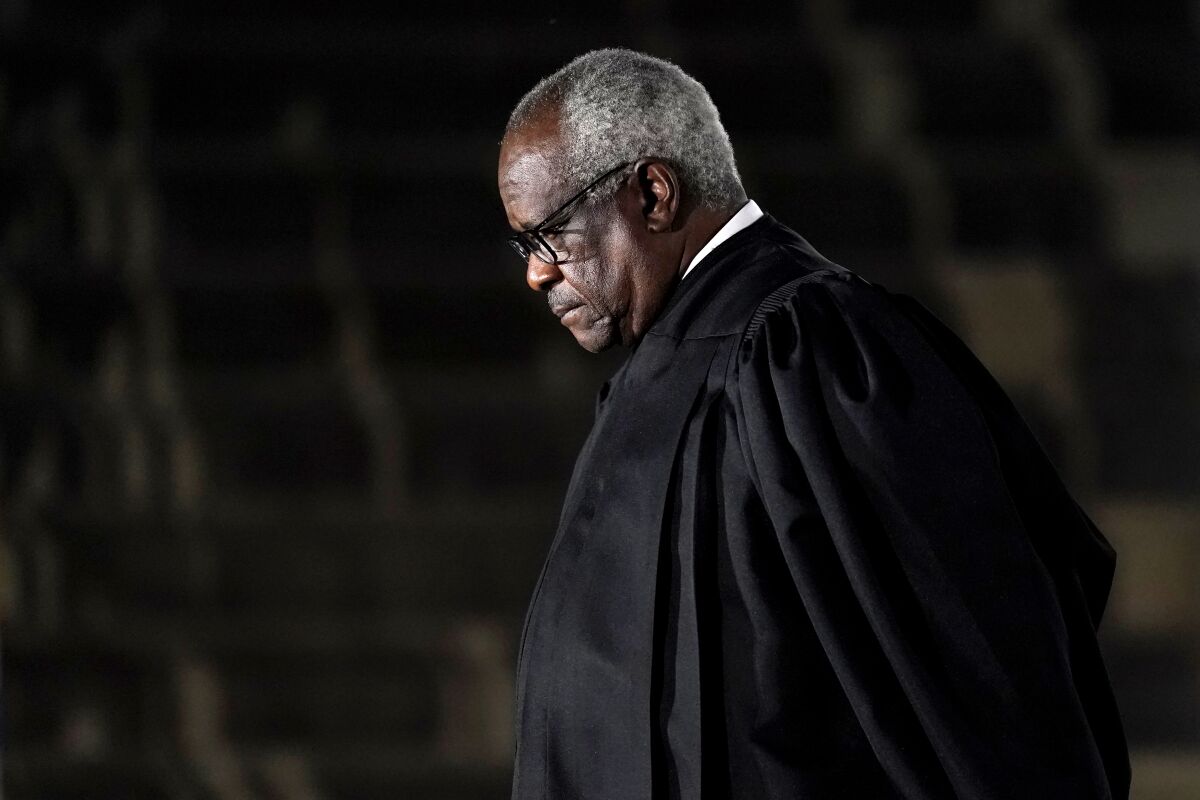 Supreme Court Justice Clarence Thomas outside the White House on Oct. 26, 2020.