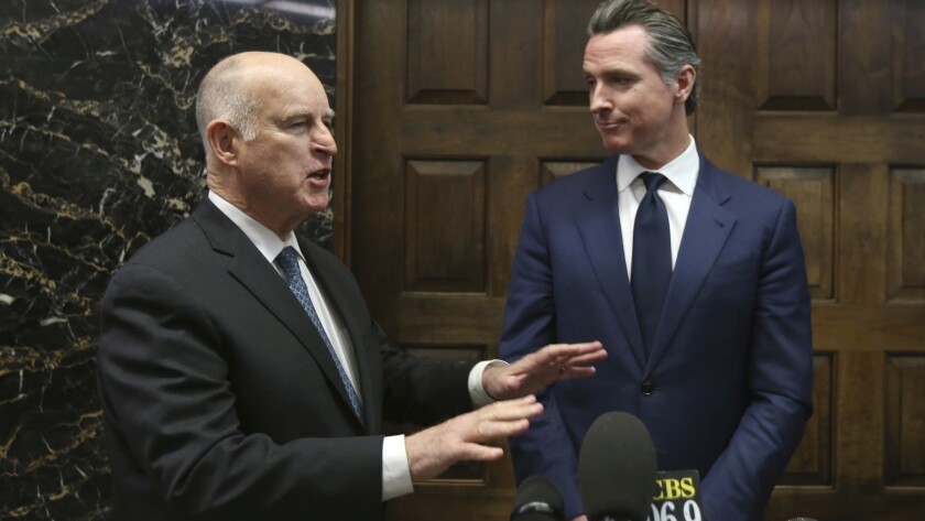 Governor-elect Gavin Newsom, right, takes over from Jerry Brown in January and could reverse his stance on providing access to abortion pills to university students.