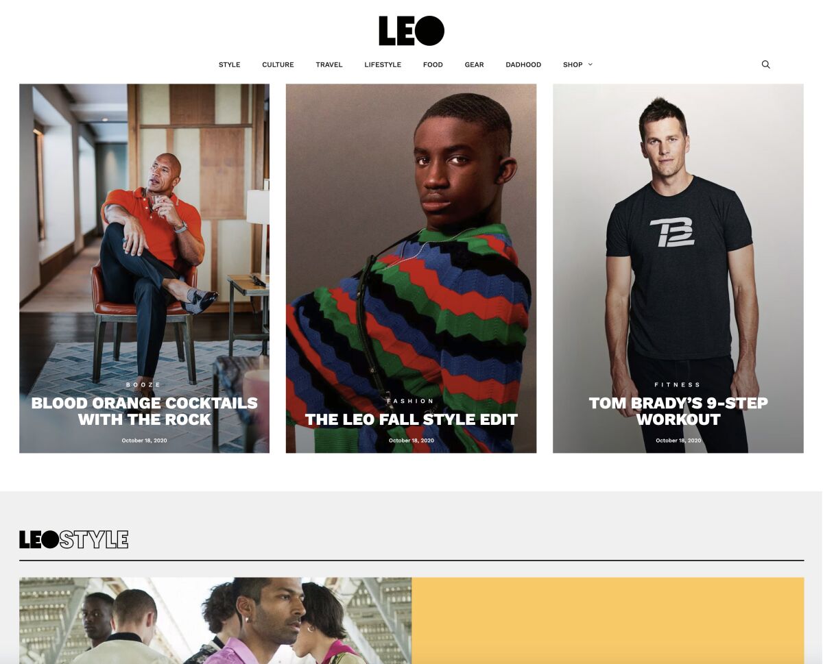 A screenshot of the just-launched men's lifestyle website Leo
