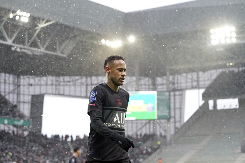 PSG's Neymar walks on the field d 