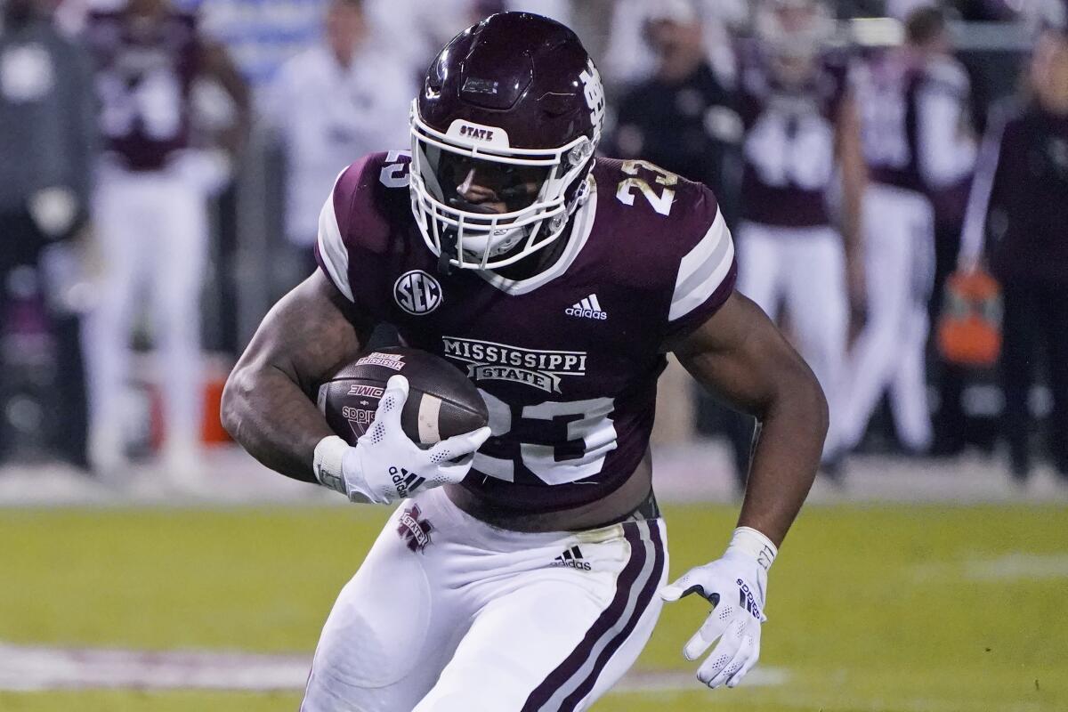 Mississippi State running back Dillon Johnson scores a touchdown against Kentucky on Oct. 30.