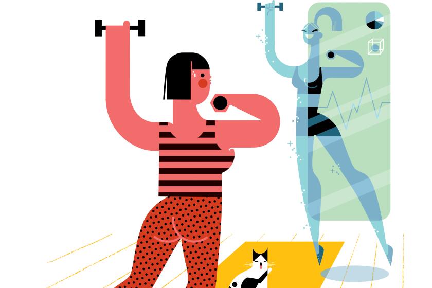 Illustration for Jennifer ConlinÕs first-person story about using the Mirror exercise program.