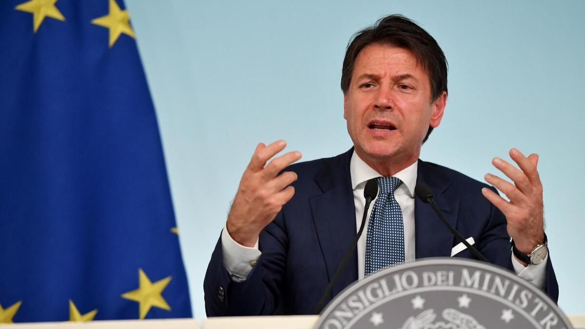 Italian Prime Minister Giuseppe Conte speaks during a press conference in Rome on Sept. 24, 2018.