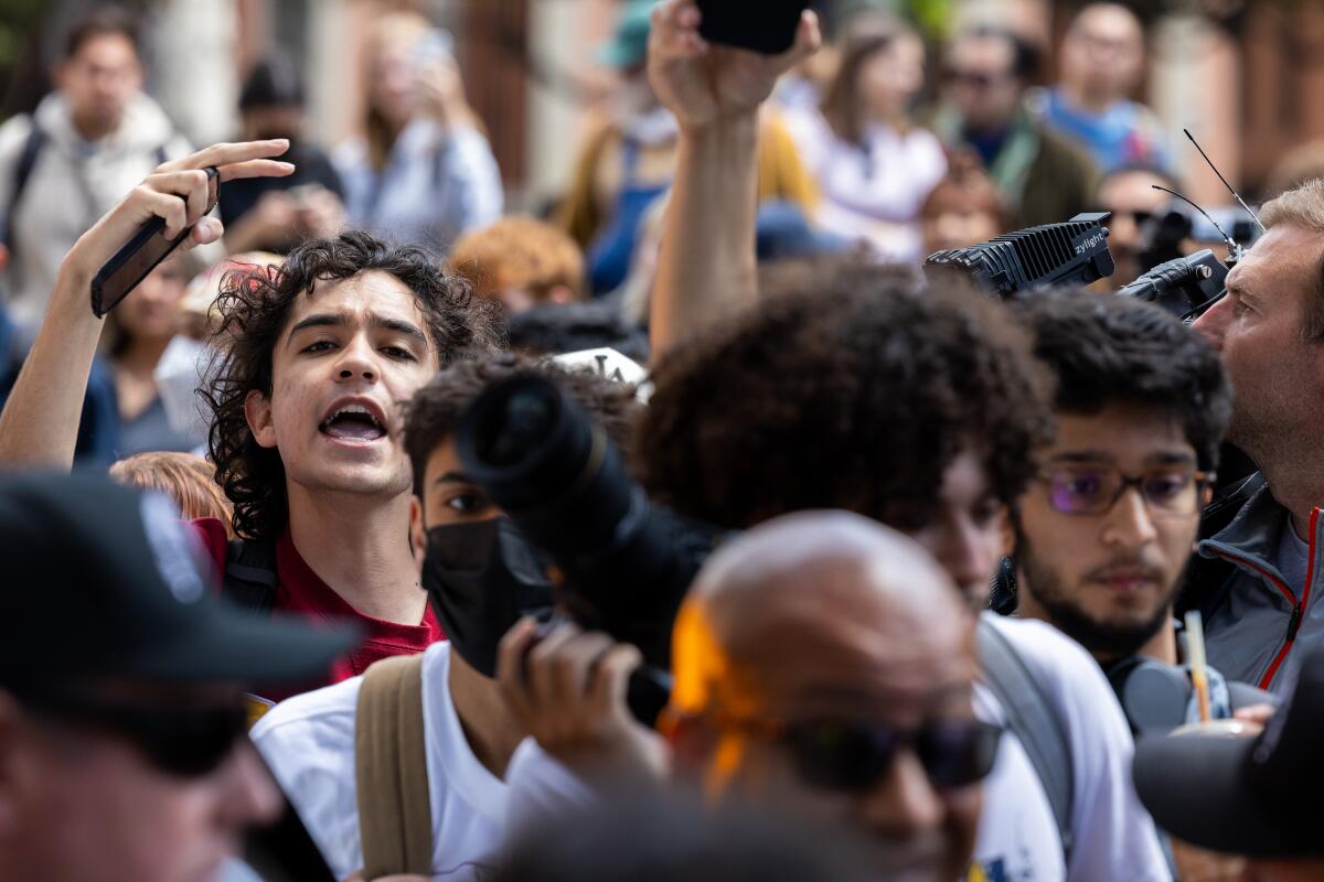 Pro-Palestinian demonstrators at USC on Wednesday.