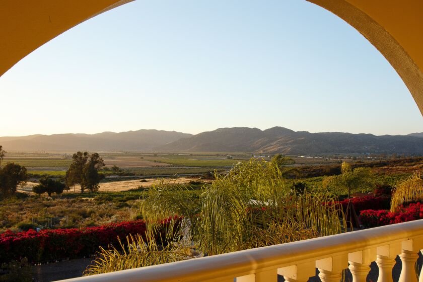 View of the Guadalupe Valley from a balcony at the Hacienda Guadalupe.