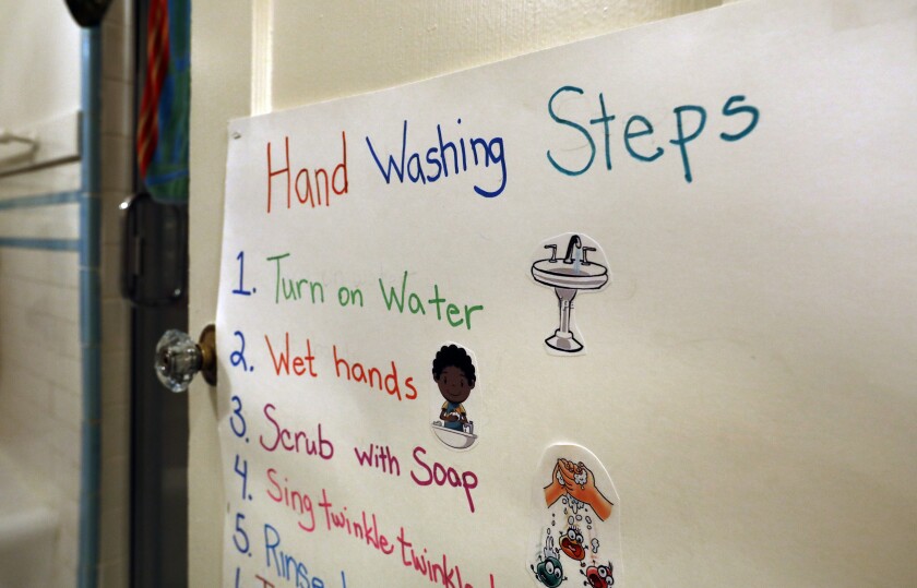 Hand-washing instructions at Ladybug Childcare & Preschool in San Francisco.