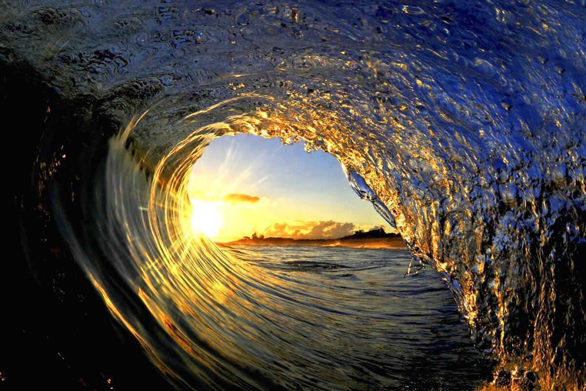 En esta fotografía sin fecha titulada "Sun Curl" el sol a través de una ola 
