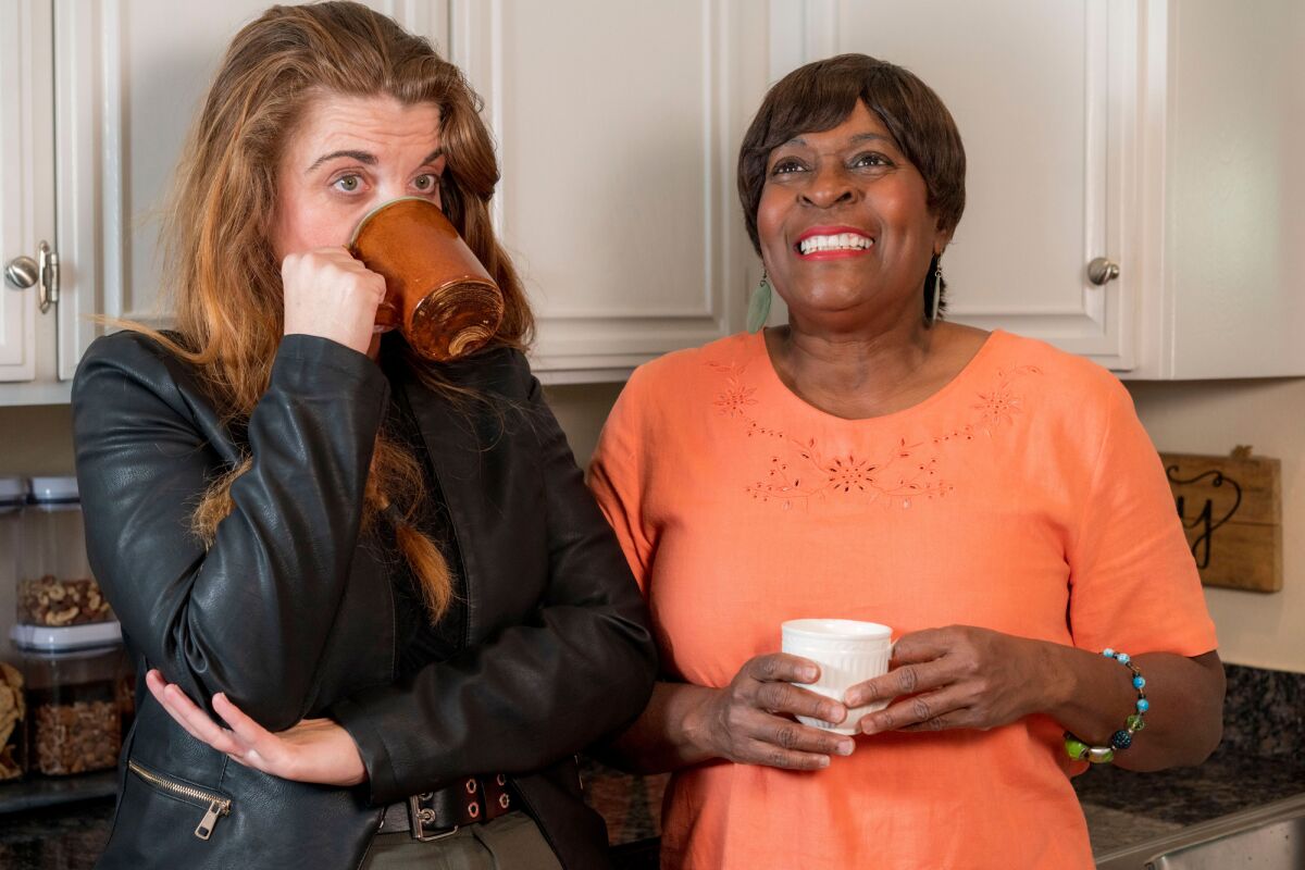 Kim Strassburger, left, as Robyn, and Milena (Sellers) Phillips as Sharon in New Village Arts' "The Roommate."