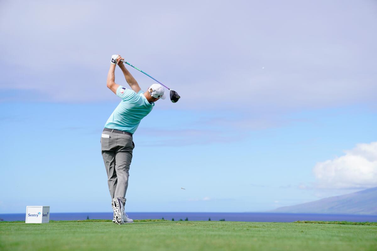 Adam Long plays his shot from the first tee during the first round of the Sentry Tournament Of Champions on Jan. 2 in Kapalua, Hawaii. 