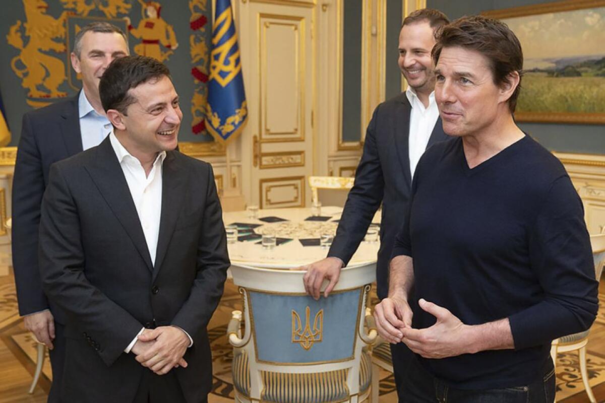 Tom Cruise meets Sept. 30 with Ukrainian President Volodymyr Zelenskiy in Kyiv, Ukraine.