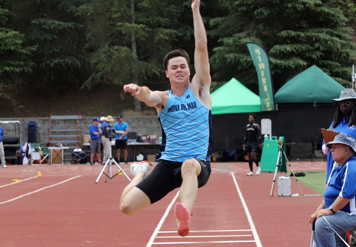 Corona del Mar's Jason Plumb competes in the men's long jump during the CIF Southern Section Masters Meet on May 21.