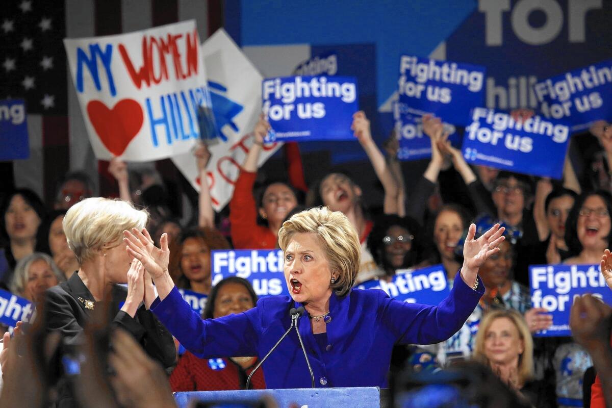 Hillary Clinton campaigns in New York. Among likely New York Democratic voters older than 45, Clinton beats Bernie Sanders by 38 percentage points, one poll said.