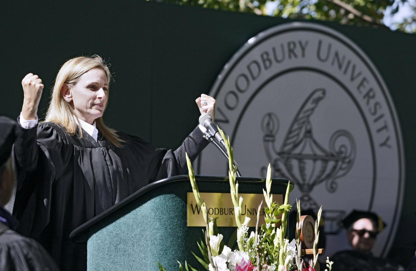 Actor, director and humanitarian Marlee Matlin gives the commencement address to the graduating class at this year's Woodbury University commencement in Burbank on Saturday, May 10, 2014.
