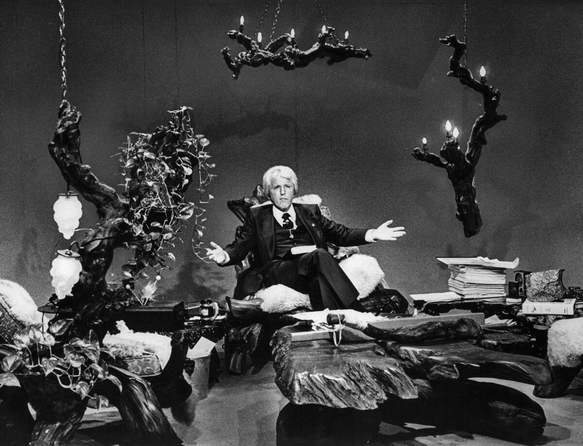 July 13, 1980: Gene Scott on the set of his religious show. He later changed the set to a more austere, plain look.