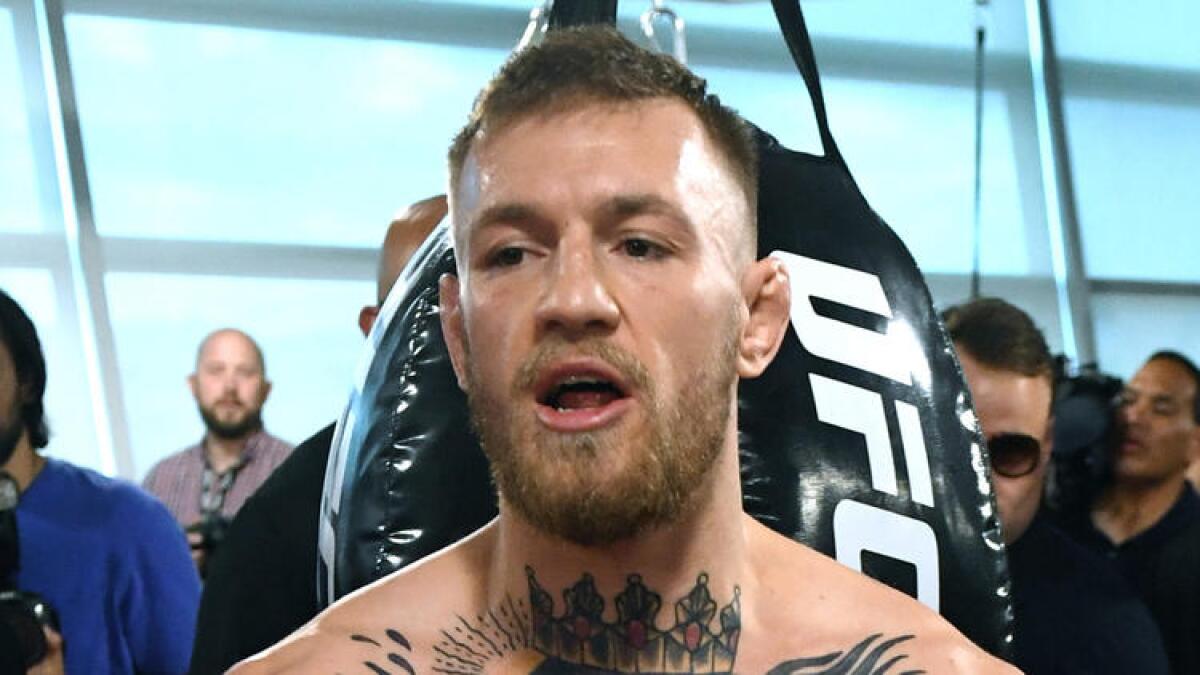 Conor McGregor, at a workout Aug. 11 in Las Vegas, is a 6-1 betting underdog in Nevada sports books.