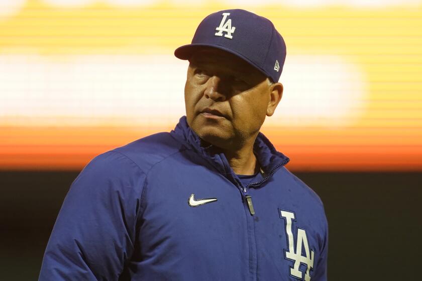 Los Angeles Dodgers manager Dave Roberts during a baseball game.
