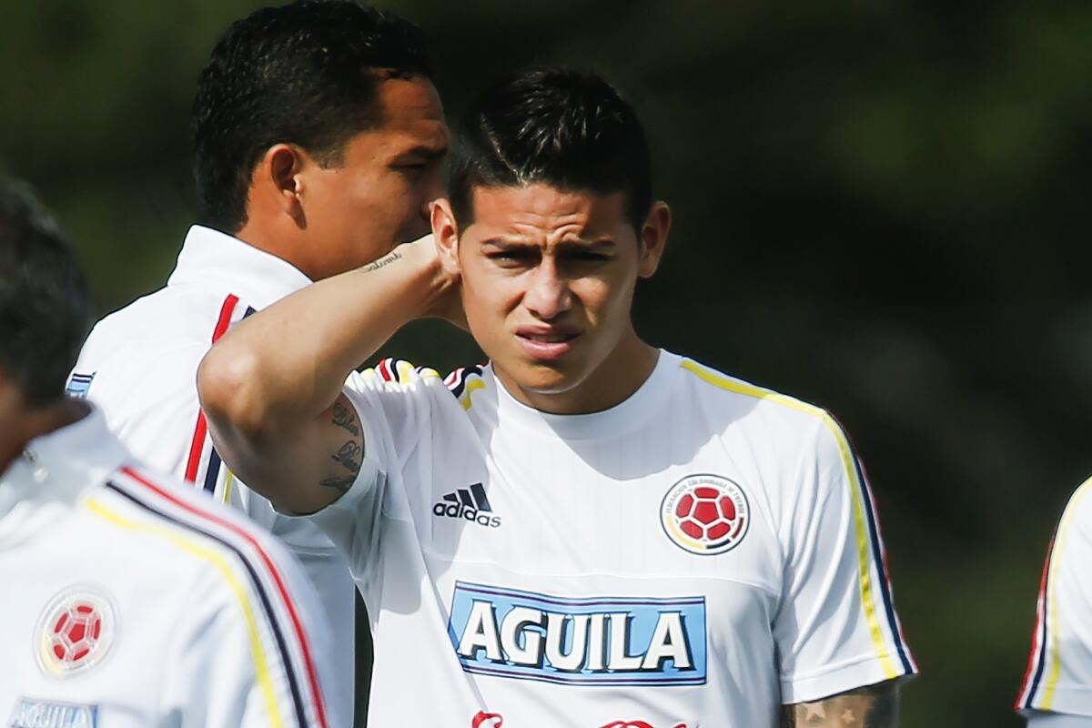 James Rodriguez scoring in each of the two Copa America games he has started for Colombia.