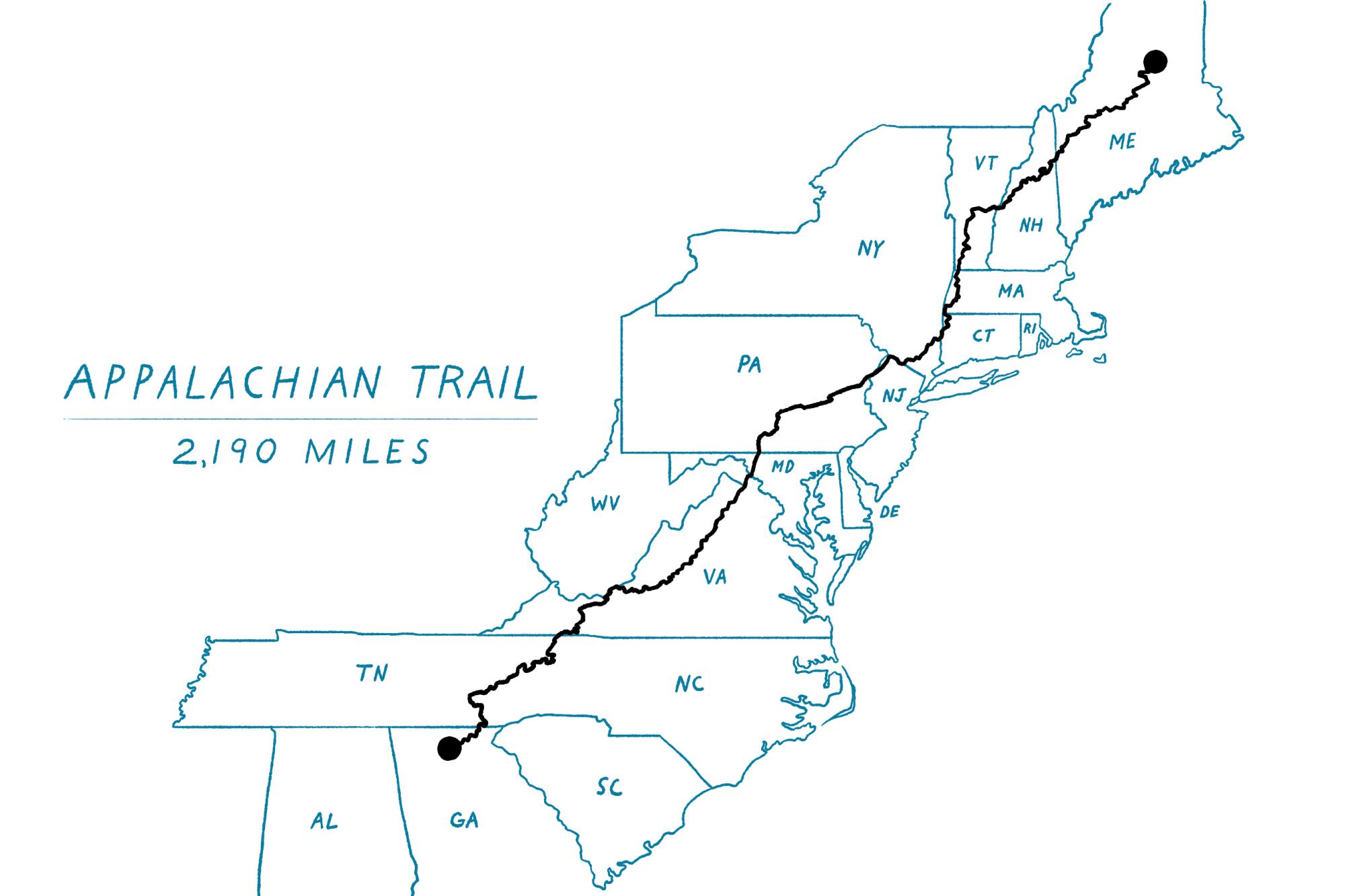 Map of the Appalachian Trail.