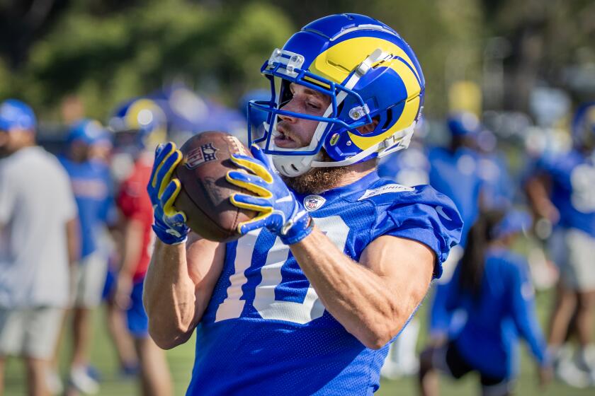 Irvine, CA - July 27: Rams wide receiver Cooper Kupp hauls in a pass.