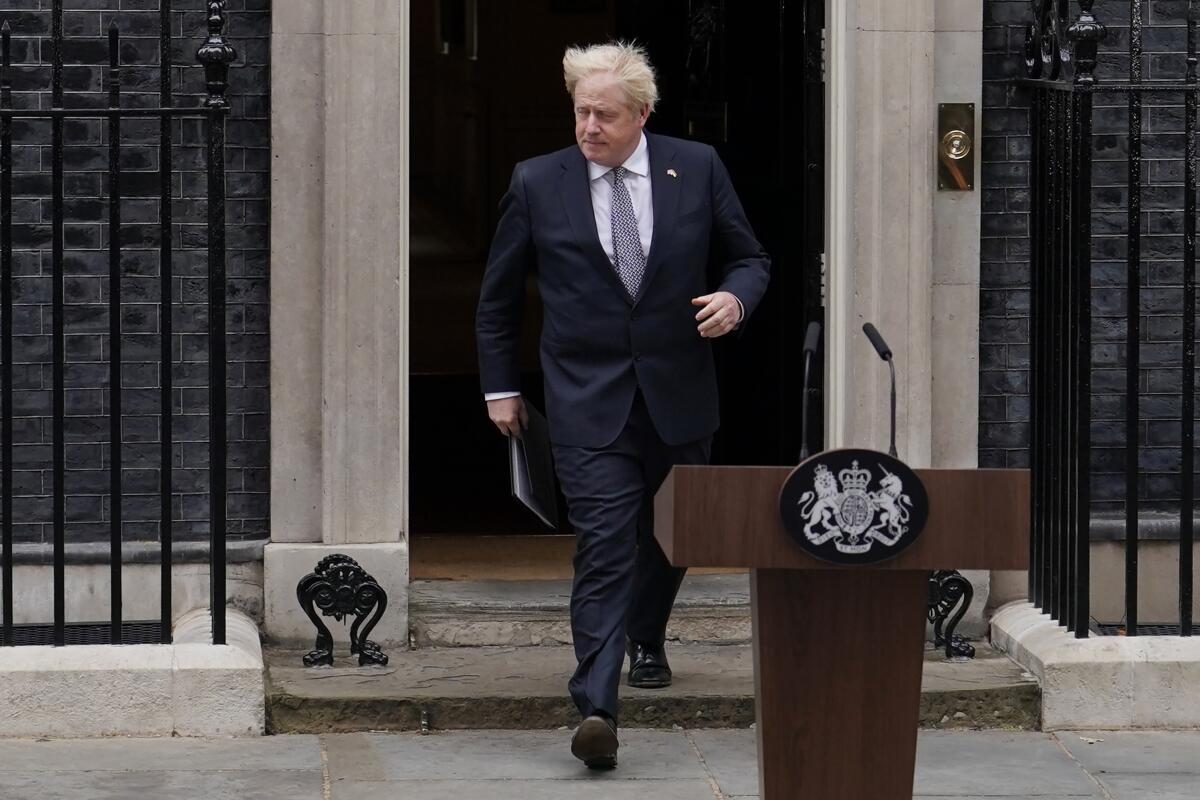 British Prime Minister Boris Johnson leaves 10 Downing St. in London on July 7, 2022.