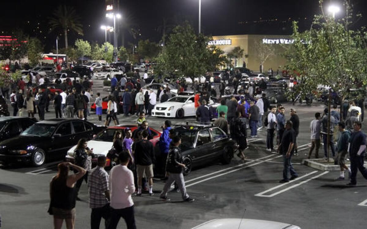 Burbank police are preparing for a car enthusiast "flash mob" similar to the one that took place at the Empire Center in November, above.