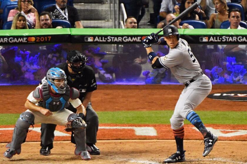 MIAMI, FL - JULY 11: Aaron Judge #99 of the New York Yankees and the American League bats during the 88th MLB All-Star Game at Marlins Park on July 11, 2017 in Miami, Florida. (Photo by Mark Brown/Getty Images) ** OUTS - ELSENT, FPG, CM - OUTS * NM, PH, VA if sourced by CT, LA or MoD **