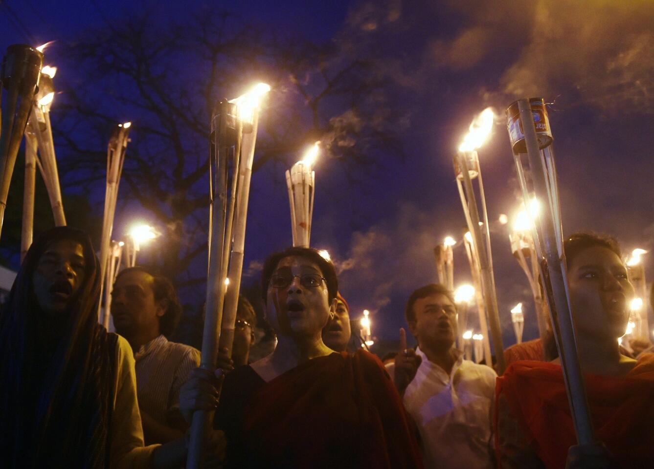 Bangladeshi secular activists take part in a Feb. 27 protest of the killing of Avijit Roy, a U.S. blogger of Bangladeshi origin who was hacked to death by unidentified assailants in Dhaka.