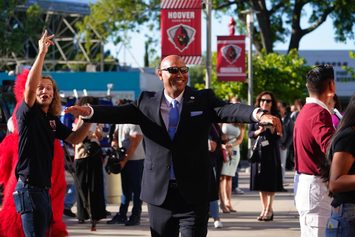 San Diego Unified School District Superintendent Dr. Lamont Jackson welcomed back students at Hoover High School on Monday.