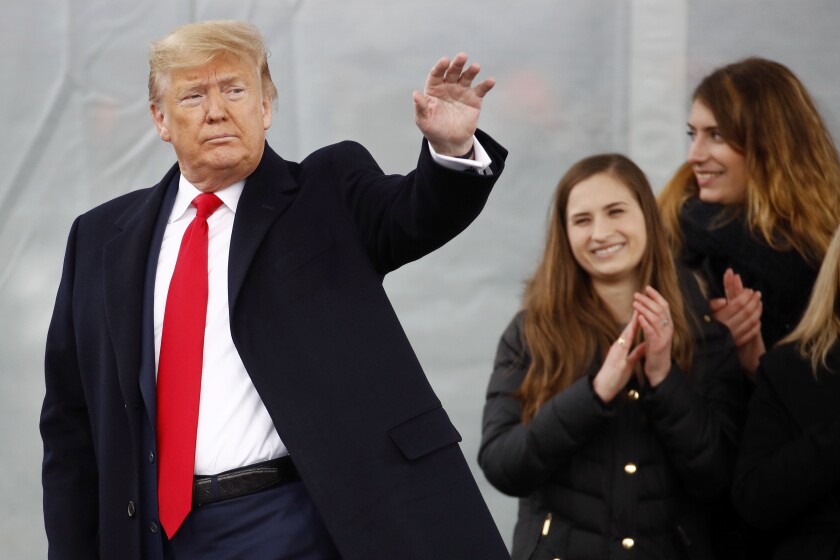 President Trump waves after speaking at the antiabortion March for Life rally in Washington on Friday.