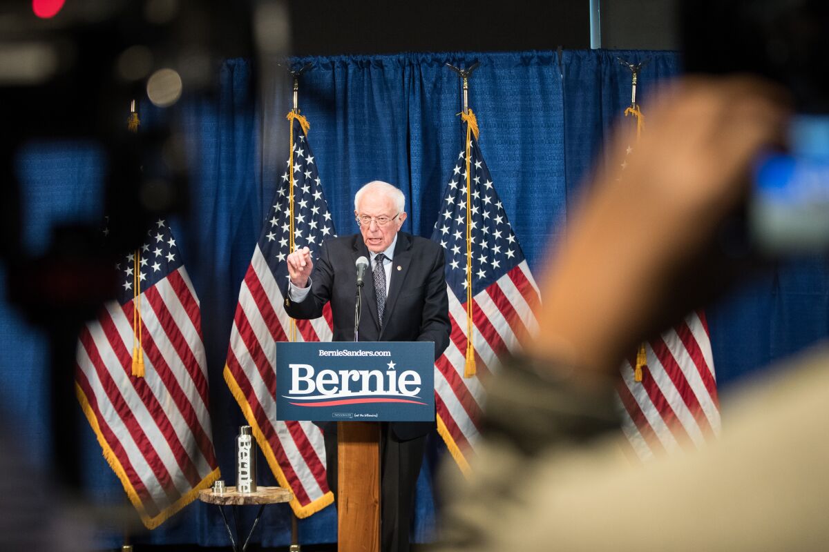 Bernie Sanders delivers a campaign update on March 11 after a string of primary losses.