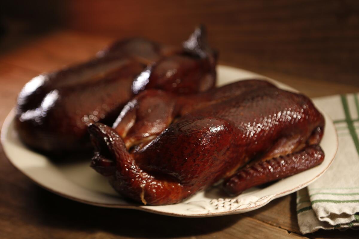 Maple-Bourbon smoked duck shot in the Los Angeles Times studio on January 28, 2015. Read the recipe.