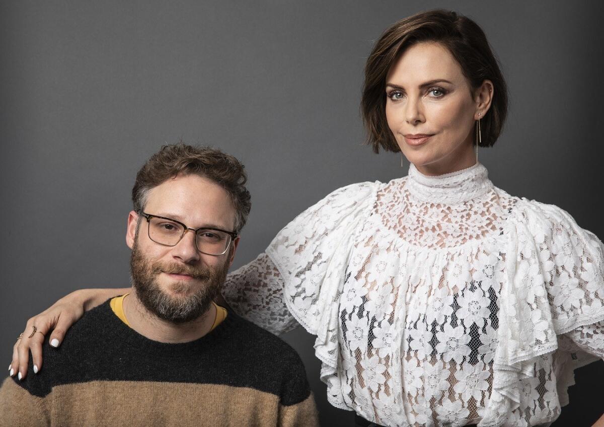 Seth Rogen and Charlize Theron, stars of the new comedy "Long Shot," are photographed at the Four Seasons Hotel in Beverly Hills.