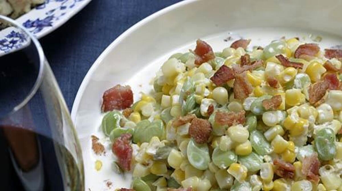 Corn and lima bean succotash with cream and bacon.