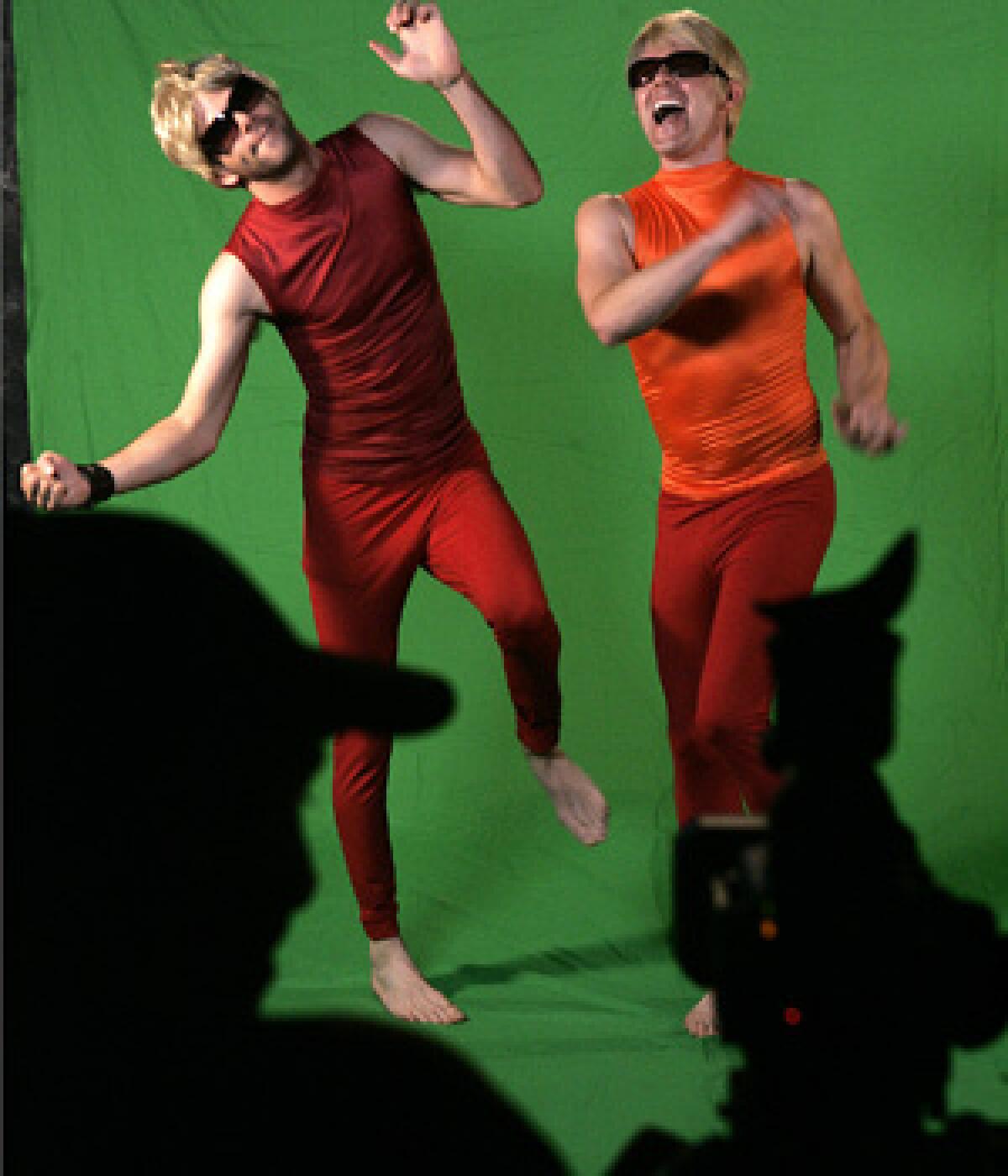 GETTING THEIR LAUGH ON: Mikey Day, left, and Jeremy Rowley, both members of L.A.'s improv group, the Groundlings, are shooting a "webisode" for Sony Pictures Television: They play German co-hosts of a children's TV show that you probably wouldn't want your kids to watch.