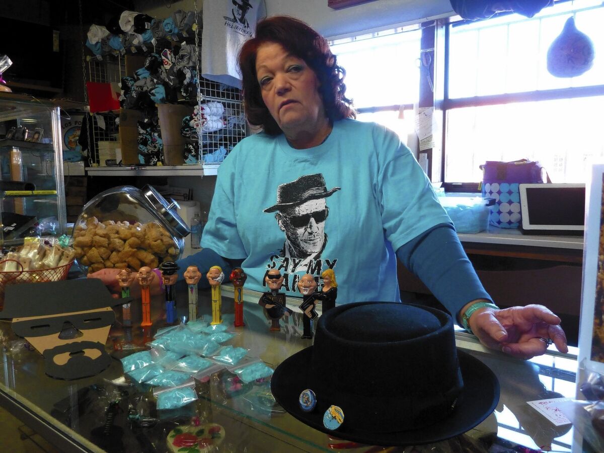 Debbie Ball sells "Breaking Bad"-themed treats, including candy made to look like blue meth crystals, at the Candy Lady shop in Albuquerque.