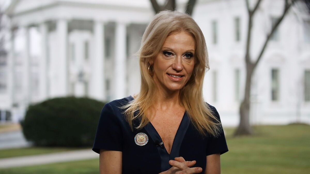 Kellyanne Conway prepares to appear on "Meet the Press" Sunday at the White House.