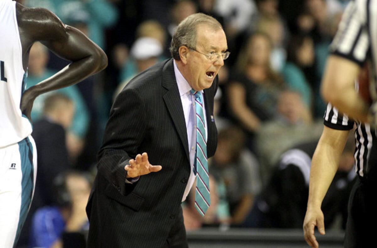 Coastal Carolina Coach Cliff Ellis argues a call during the Big South Conference championship game against Winthrop on Sunday.